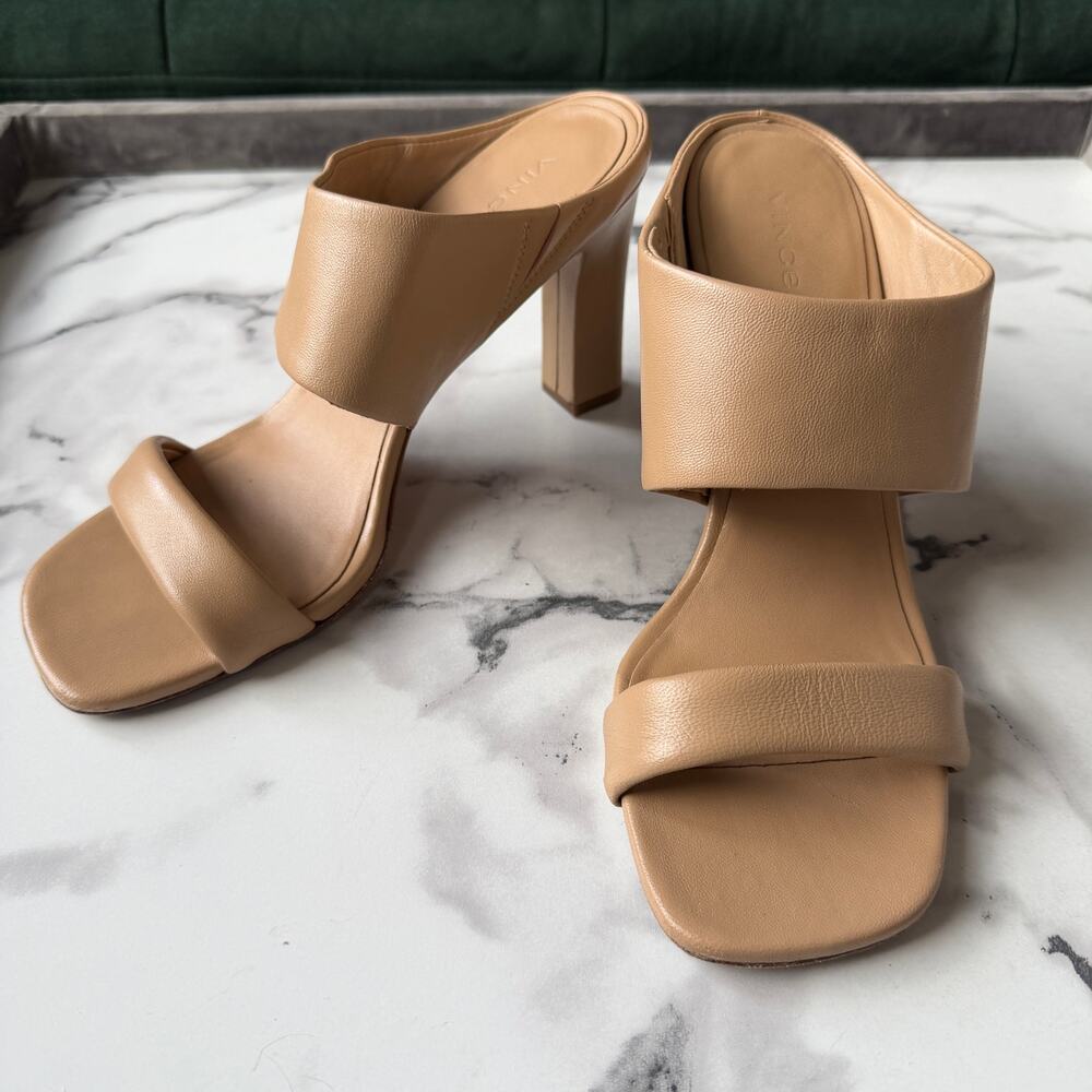 Vince Quinn Leather High Heel Mule Sandals in Cappuccino Size 9 - Picture 4 of 8